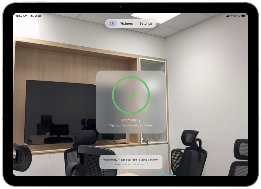 Room scan complete and ready for AR tagging in Husvarde on iPad